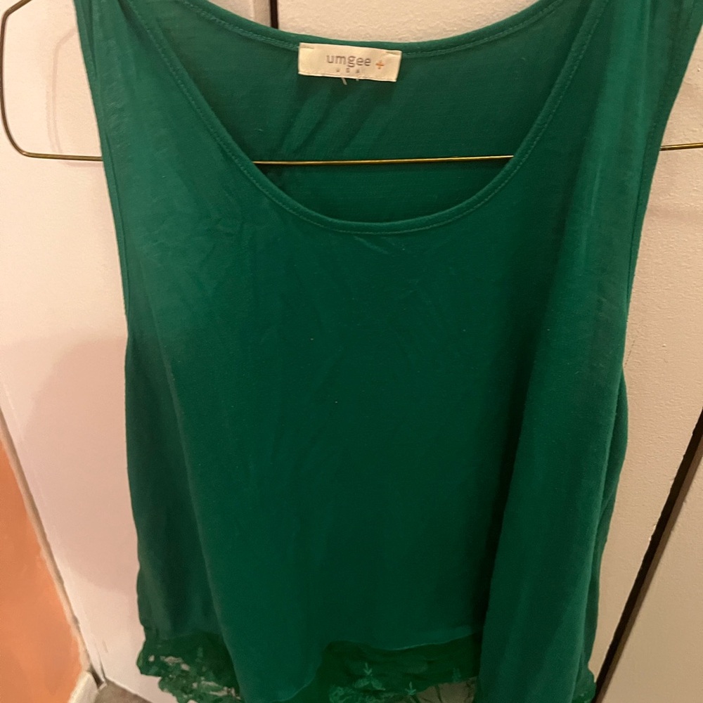 Umgee Teal Tank Top with Lace Hem